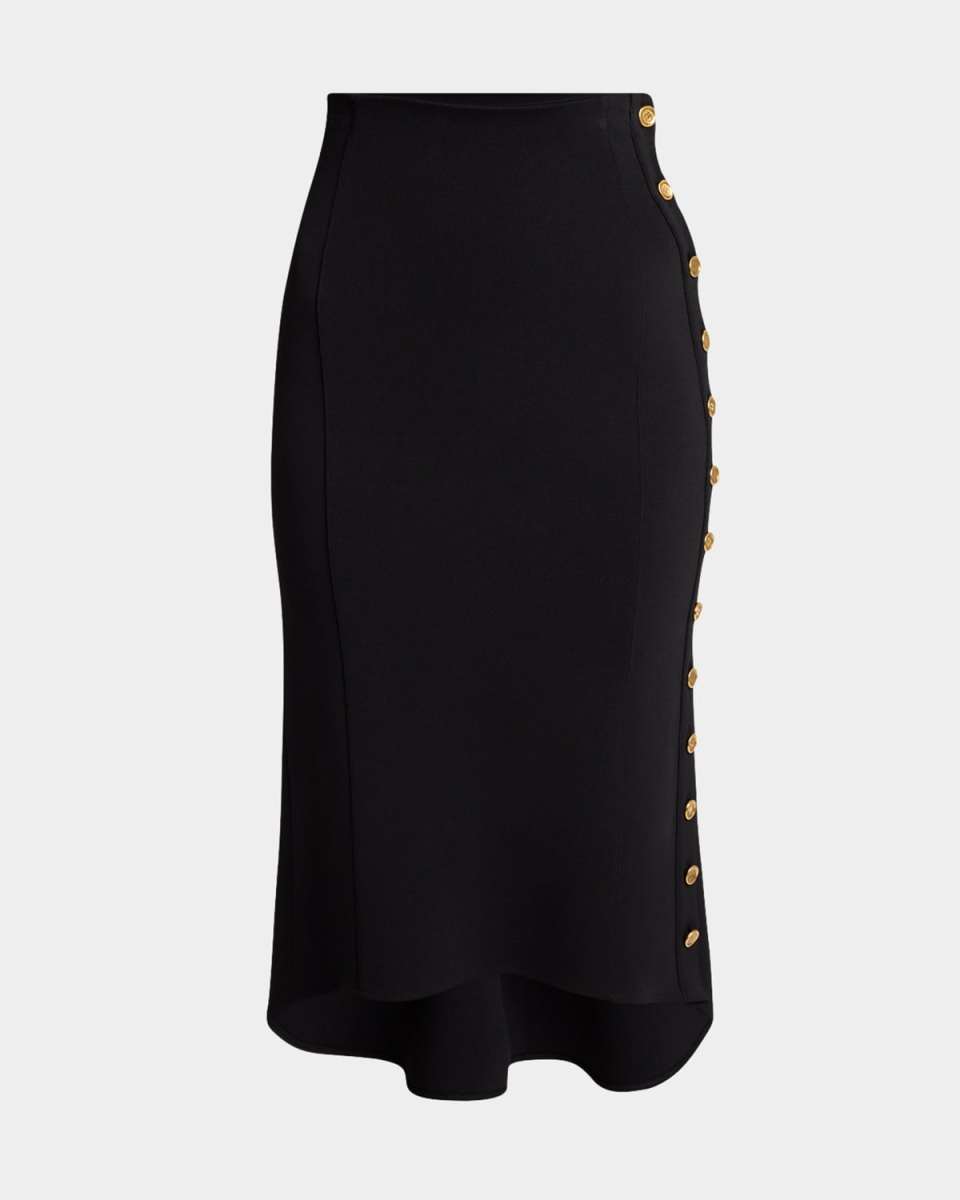 Pencil Buttoned Midi High-Low Skirt